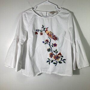 Womens Jealous Tomato Boho‎ Blouse Bell Sleeve Embroidered Peacock Bird M